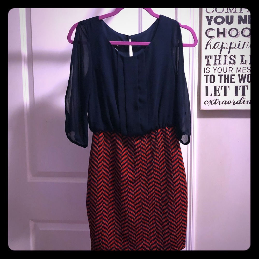 Navy and red patterned BCX dress
